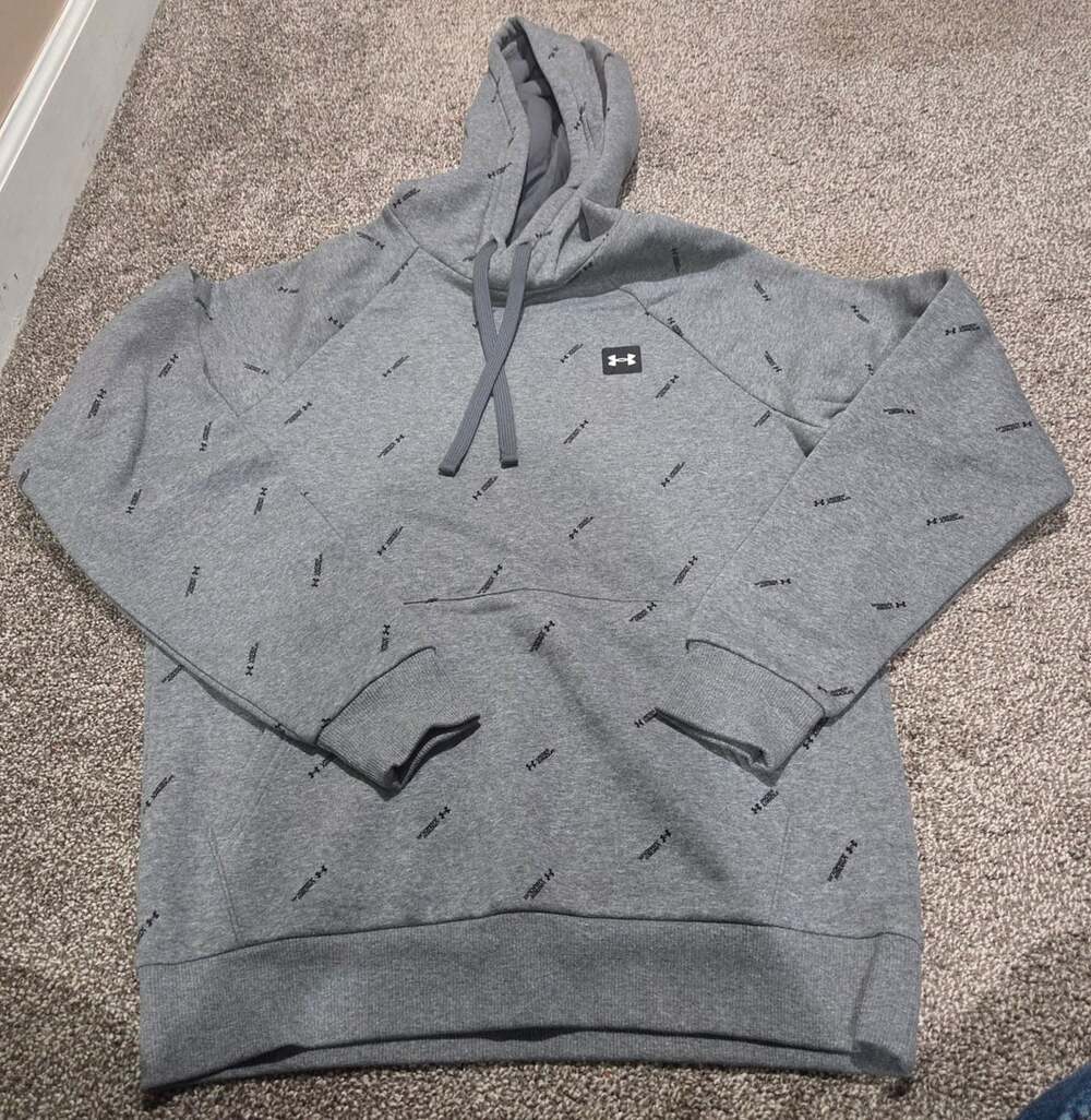 Under Armour Rival Fleece Hoodie Size SM Gray All Over Print